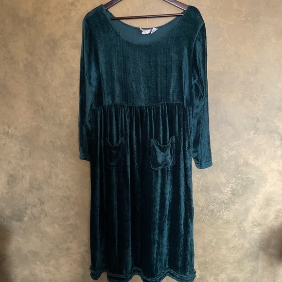 Vintage Dresses & Skirts - Le Chateau | Vintage 90s Crushed Velvet Maxi Dress | Teal Babydoll | M